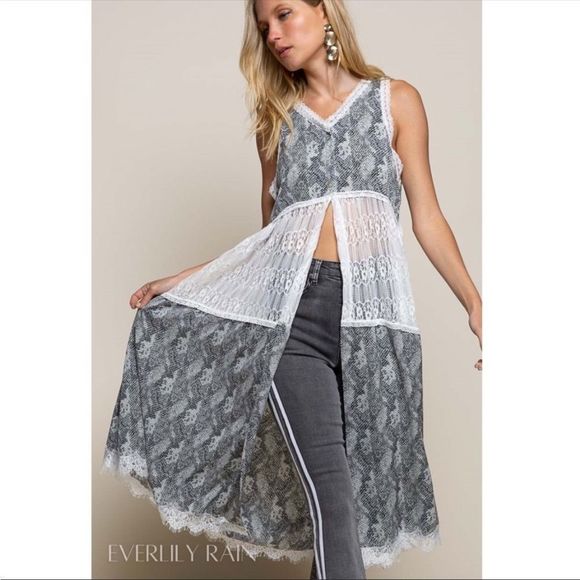 P O L Animal Print and Lace Duster/Vest - Picture 1 of 7